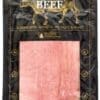 Package of sliced beef, labeled free-range and all-natural, with a cow illustration on black.