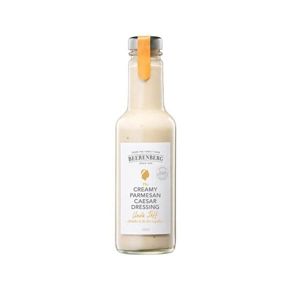 Beerenberg Creamy Parmesan Caesar Dressing, 300ml glass bottle with label and white cap.