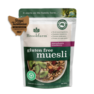 BROOKFARM MUESLI MACADAMIA CRANBERRY GLUTEN FREE