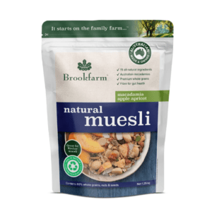 BROOKFARM MUESLI NATURAL MACADAMIA APRICOT APPLE