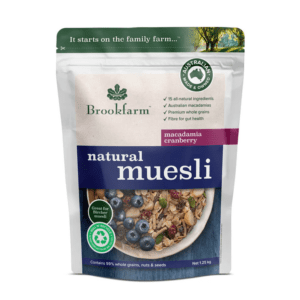 BROOKFARM MUESLI NATURAL MACADMIA AND CRANBERRY