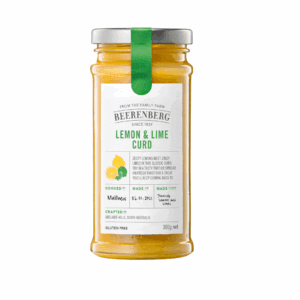 Jar of gluten-free Beerenberg Lemon & Lime Curd, 300g, made in Adelaide Hills, dated 6 Jan 2021.