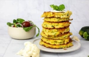 Cauliflower, Zucchini & Halloumi Fritters