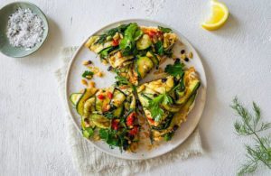 Chickpea Flatbread with Grilled Zucchini, Pine Nuts & Currants