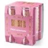 Four-pack of 250ml Famous Soda Co Pink Lemonade cans; zero sugar, 100% natural, 6 calories.