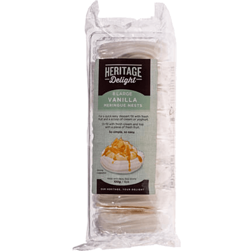 HERITAGE DELIGHT VANILLA MERINGUE NESTS 8 PACK