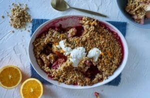 Rhubarb, Pear, Ginger & Coconut Crumble