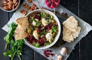 
Oven Roasted Eggplant, Pomegranate and Pecan Dip