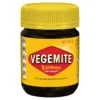 Jar of Vegemite, yellow lid, label with Kraft logo, made in Australia.