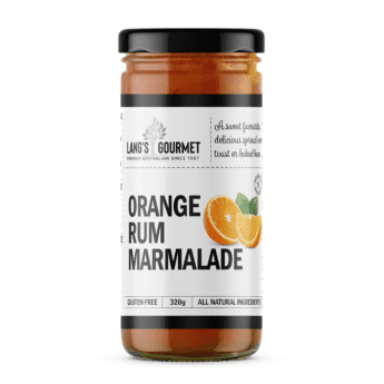 ar of Lang's Gourmet Orange Rum Marmalade, gluten-free, all-natural, for toast or ham.