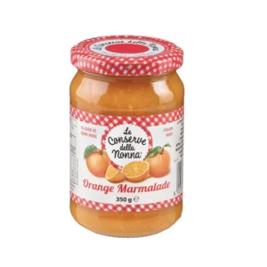 Jar of 350g orange marmalade, "Le Conserve della Nonna," with a checkered red lid.