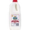 2-liter plastic bottle of low-fat milk with logo, branding, nutritional info, red cap.