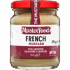 Jar of MasterFoods French mustard, red lid, full-bodied savory flavor, mild heat, 175g.