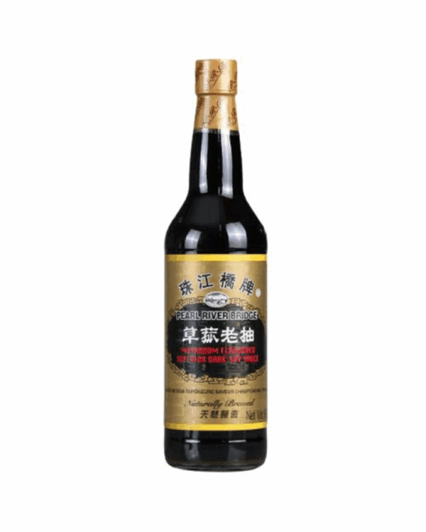 Pearl River Bridge dark soy sauce bottle, gold cap, 500ml, with Chinese and English label.