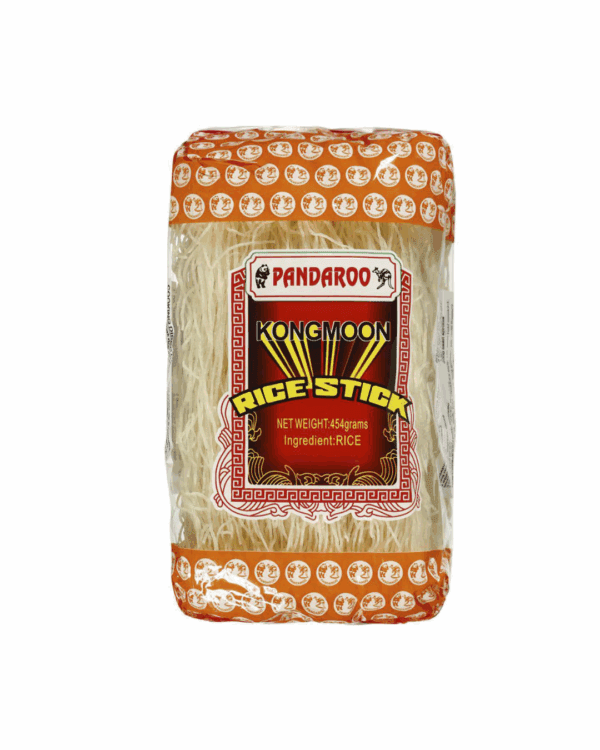 Pandaroo Kongmoon Rice Stick noodles, 454g, single rice ingredient, Asian-themed packaging.