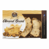 Box of almond bread by Crostoli King, thin, light, crunchy, product of Australia.