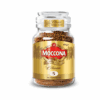Moccona Classic instant coffee jar with gold label, medium roast intensity level 5.