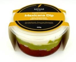 Mexicana Dip container with layers of salsa, guacamole, sour cream; 200g, clear lid.