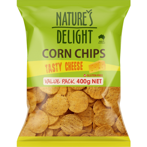NATURES DELIGHT CORN CHIPS TASTY CHEESE 400g