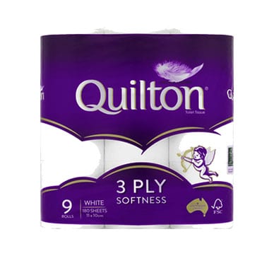 QUILTON TOILET ROLL WHITE 3PLY 9 PACK