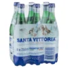 Six-pack of 750ml Santa Vittoria sparkling water in blue-green packaging with cherub images.