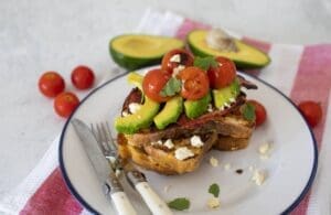 Savoury French Toast with Avocado Tomato Bacon