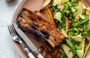 Sticky Pork Ribs with Apple & Pine Nut Salad
