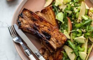 Sticky Pork Ribs with Apple & Pine Nut Salad