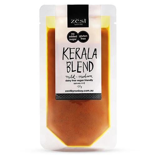 Kerala Blend pouch by Zest Byron Bay; vegan, gluten-free, 115g, serves 4-6, mild-medium spice.