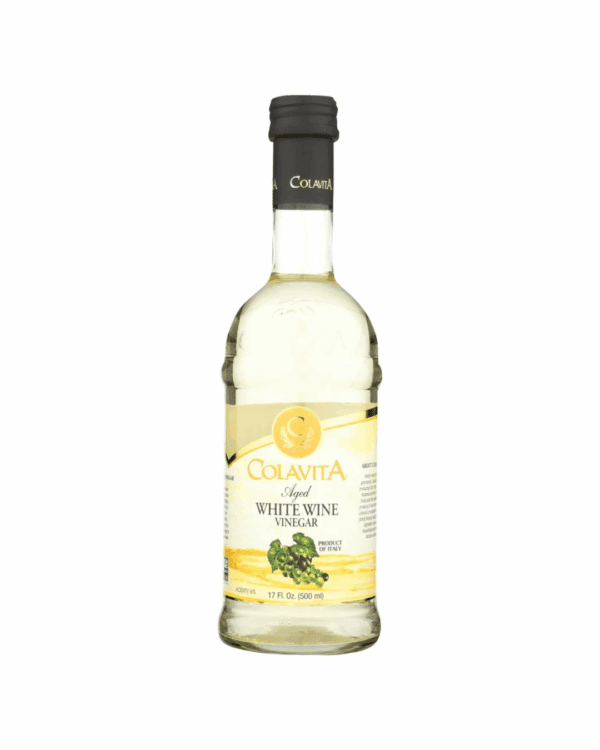 500 ml Colavita aged white wine vinegar bottle with black cap and labeled details.