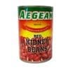 Aegean canned red kidney beans with colorful label featuring beans illustration.