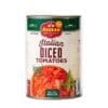 Can of 400g Aegean Italian diced tomatoes with basil, red and green label.