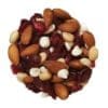Mix of almonds, dried cranberries, white chocolate chips, and peanuts in circular arrangement.