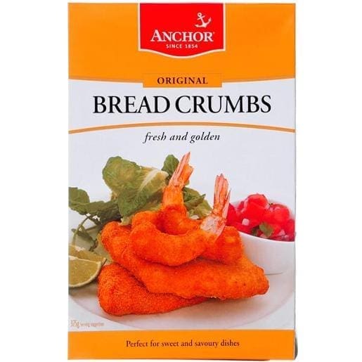 Anchor Original Bread Crumbs box, shows breaded shrimp, labeled "fresh and golden."