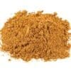 Brown, finely ground spice on white background for cooking or seasoning.