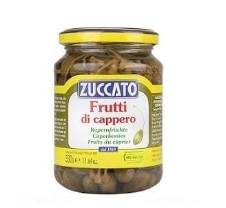 Jar of Zuccato caperberries, labeled "Frutti di cappero," 330 mL, yellow lid and label.