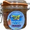 Glass jar with Capriccio anchovy fillets in olive oil, 220g, hand-filleted in Sicily, Italy.