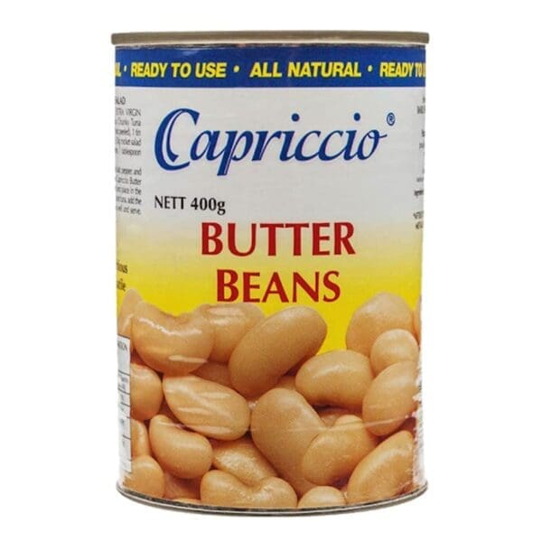 Capriccio butter beans can, 400g, yellow-white label, ready to use, all-natural.