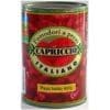 Can labeled "Capriccio Italiano," 400g chopped tomatoes, Italian design elements.