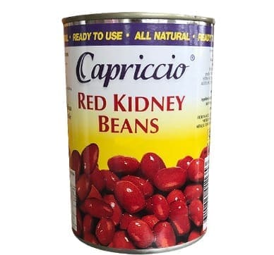 Capriccio red kidney beans can, labeled all-natural and ready to use.