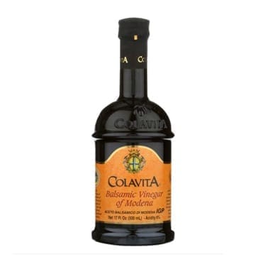 Colavita Balsamic Vinegar of Modena bottle with orange label and black cap.