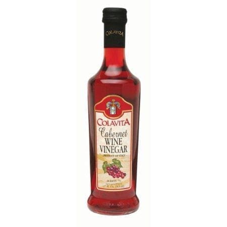 Colavita Cabernet Wine Vinegar bottle with red label and grape imagery.