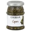 Glass jar of Colavita capers with metal lid and caper image on label.