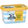 Devondale Extra Soft spreadable, 500g tub, blue-white, yellow lid, 25% less fat, Australian dairy.