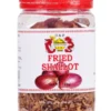 Plastic jar with red lid of fried shallots, D&P brand, dragon and phoenix label, 100g.