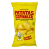 Espinaler olive oil potato chips package with red, black text, chips, olive image, cartoon.