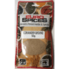 Euro Spices coriander ground, 50g resealable pouch with herbs and spices images.