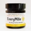 Jar labeled "EveryMite," allergy-friendly spread, free from common allergens, organic, unprocessed.