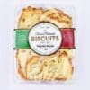 Clear plastic package of pistachio biscotti, labeled as "The Famous Homemade Biscuits," 150g.