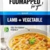 Packaging of "FODMAPPED for you!" lamb and vegetable soup, gluten-free, FODMAP friendly, 500g.